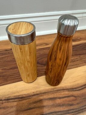 Bamboo-Style Stainless Steel Insulated Water Bottle - Wood Grain (Set of 2 for 1